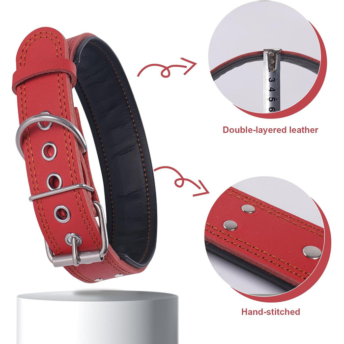 Нашийник для собак з натуральної шкіри, XL, червоний. Товстий, м'який, 5 см, для середніх та великих порід