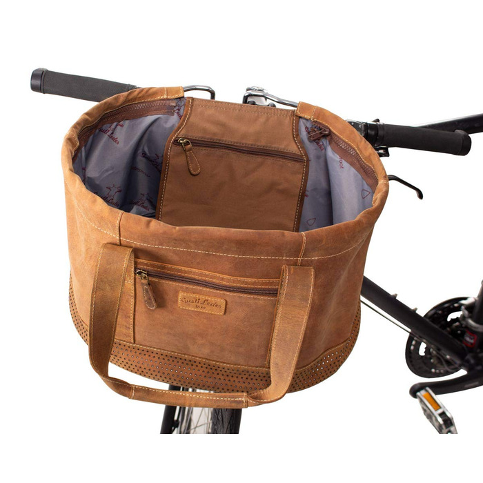 Лідковий кошик Gusti Egan з натуральної шкіри: знімний велосипедний кошик, сумка-мішок, кошик для пікніка, коричневий колір
