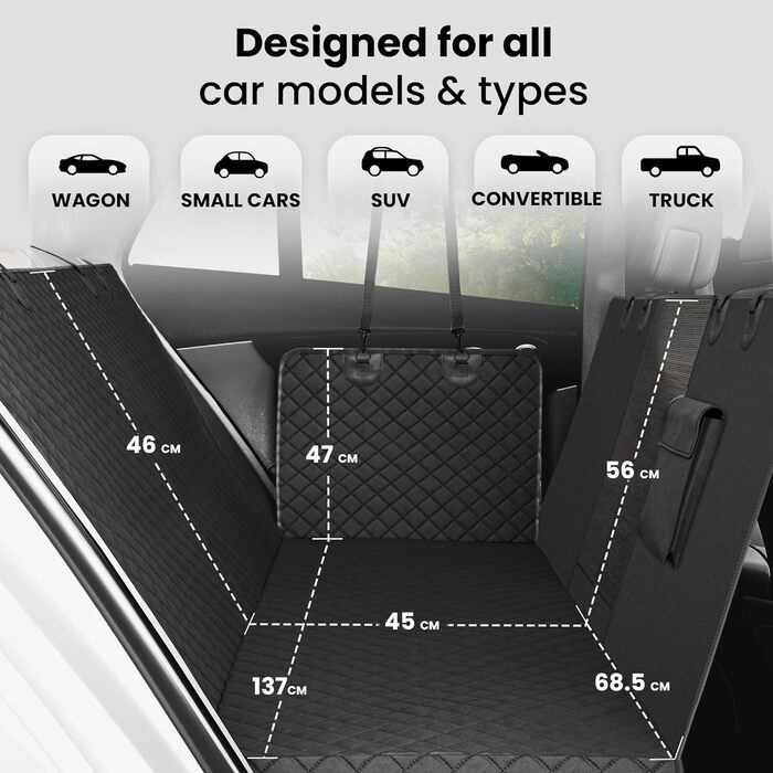 Захисний килимок для собак у машину: заднє сидіння, багажник, переднє сидіння + поводок для собак | Водостійкий, неслизький, можна прати | Захист сидіння авто від собак, багажника, сидінь | М'який чорний килимок для собак