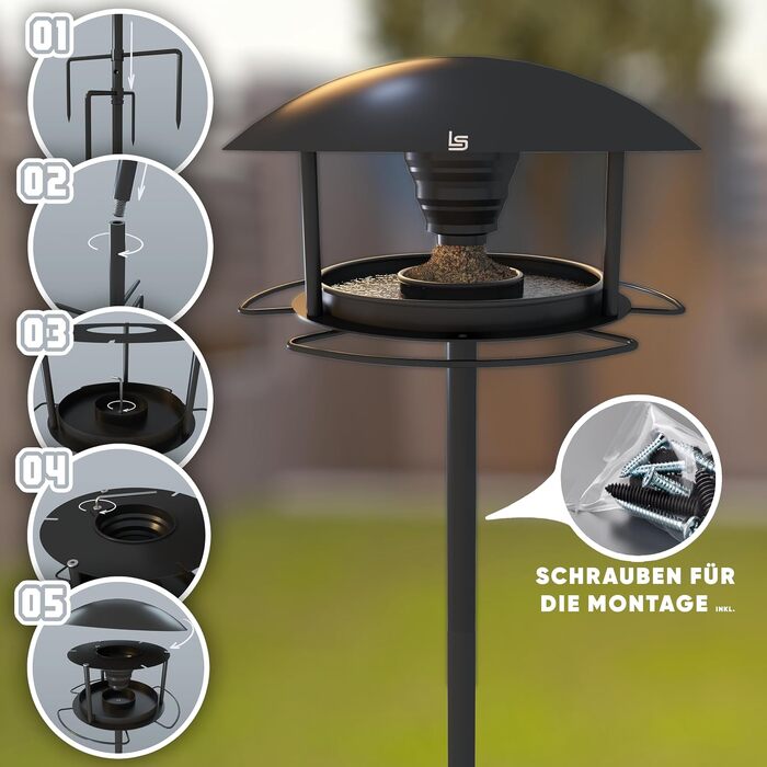 Годівниця для птахів з підставкою 3 в 1 XXL: годівниця та напувалка з металу, погодостійка для саду та балкона, Schenk Standard