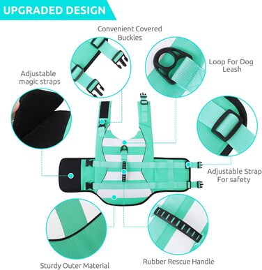 Рятувальний жилет для собак ASENKU - спортивний стиль, регульований, для дзерка, чихуахуа, французького бульдога, лабрадора (XXL, зелений)