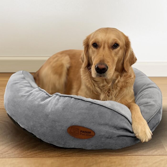 Ліжко для собак та котів Fufi Grey, кругле, велике (⌀ 81 см), з м'якими краями, неслизьке, знімне, машинне прання