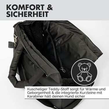 PAW WOW переносна сумка для собак SARA | стильна переноска для маленьких собак | водо- та вітростійка | з підкладкою з тедді, регульований плечовий ремінь, зовнішня кишеня (Чорний)