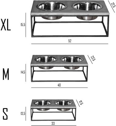 FEEDO - годівниця для собак з бетону, подвійний миска, аксесуари для собак (M, темно-сірий)