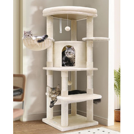 Котячий будиночок Globlazer з подряпуванням, великий, бежевий, 130 см. Стабільний кутовий котячий комплекс з будиночком, платформою, гамаком та м'яким кошиком для кількох котів.