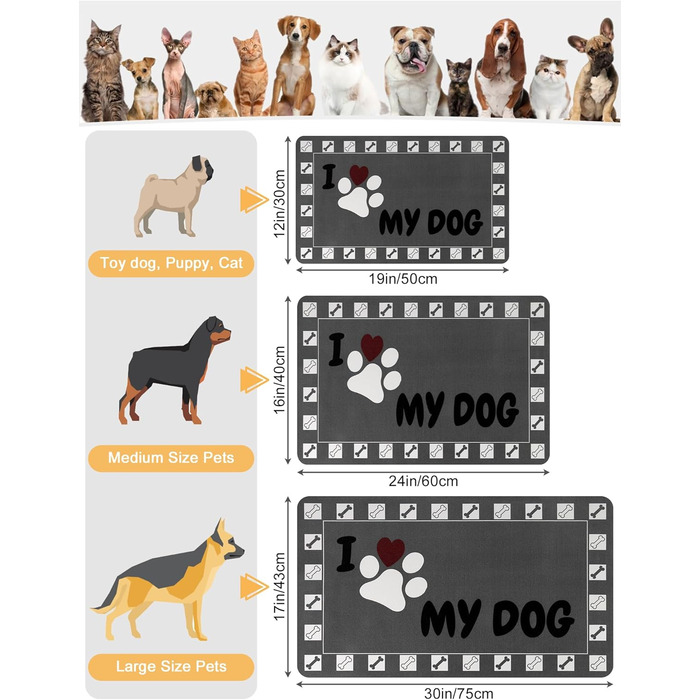 Підкладка під годівницю для собак та котів, 30 x 50 см, сіра, нековзна