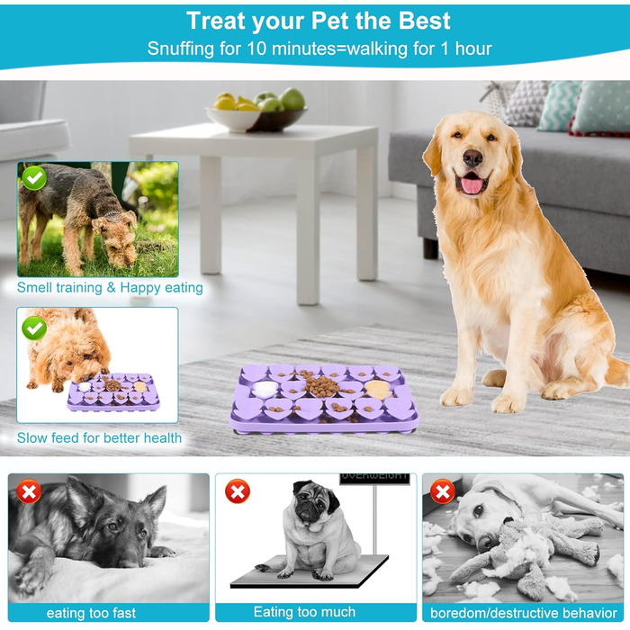 Килимок для собак VOOWO, силіконовий носовий килимок, миска-головоломка для собак, повільний годівник, килимок для нюхання з присосками для маленьких, середніх та великих собак (фіолетовий, маленький)