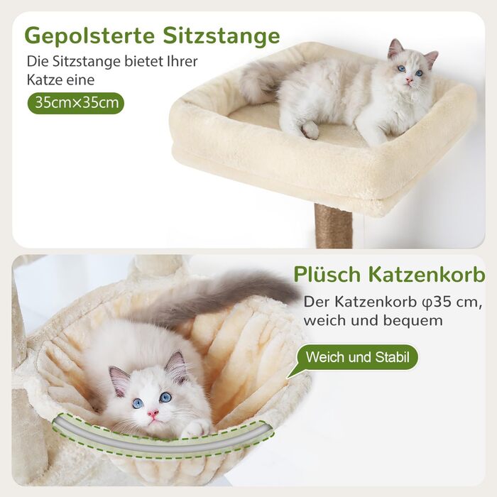 Дерев'яний комплекс для котів Globlazer XL, 167 см, бежевий: будиночок, когтеточка, платформа, іграшки для котів. Стабільний для 2-4 котів