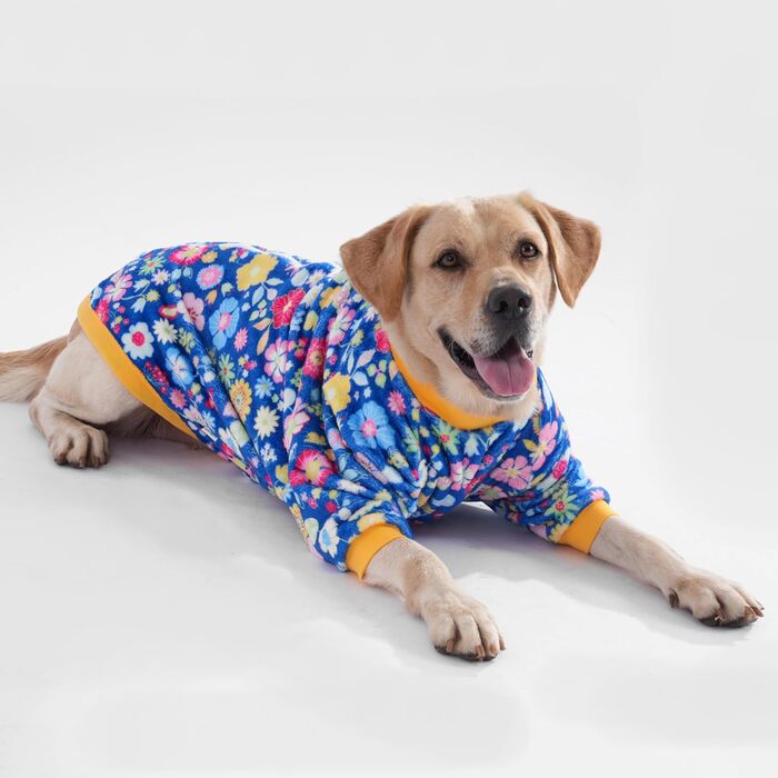 Світер LovinPet для великих порід собак, легкий фланелевий одяг, дихаючий матеріал з принтом 'Нільський Бегемот' для маленьких собак, блакитний (X-Large, блакитний з квітами)