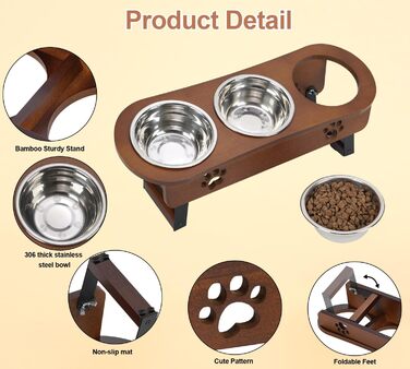 Підвищені годівниці для котів 3 шт. з регульованою висотою, з підставкою, з нержавіючої сталі, для води та корму, для котів та маленьких собак, коричневі