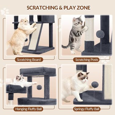 Котячий будиночок Kratzbaum 178 см: стабільний, з дряпальними стовпцями, лежаками та платформами, сірий