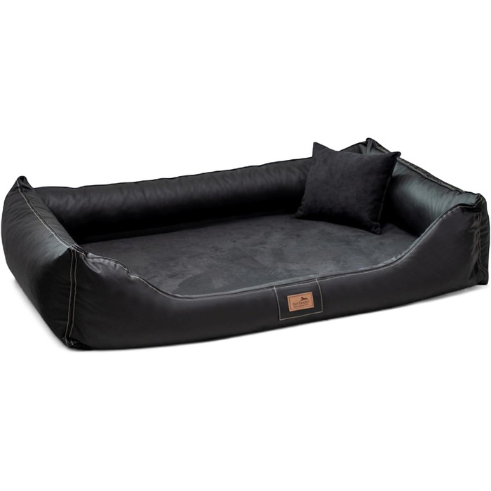 Ортопедичне ліжко для собак Tierlando® Maddox VIP з м'яким покриттям з штучної шкіри, Viscomat-матрацом та антиковзною основою, 120x85 см, чорний колір