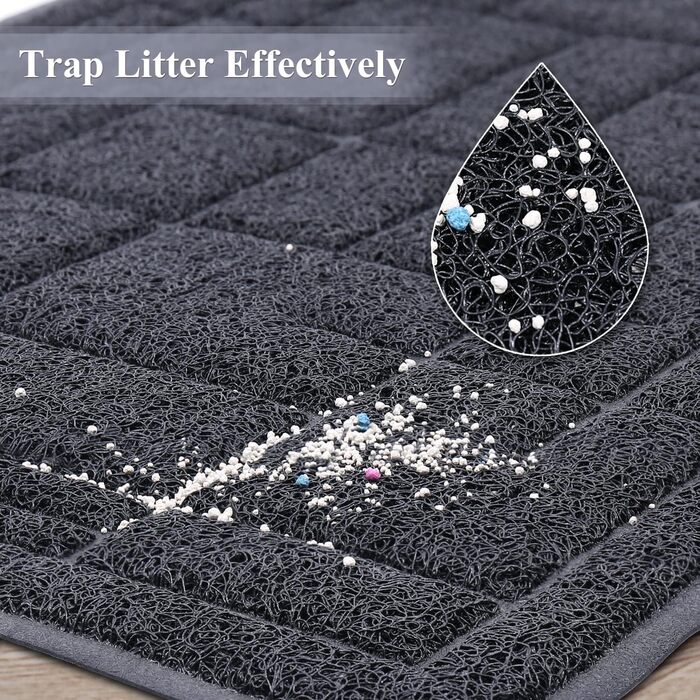 Килимок для котячого туалету VIVAGLORY, сірий, 90х60 см. Килимок для котячого лотка, миючий, підкладка, ловильник наповнювача.