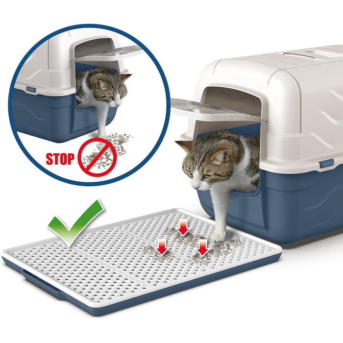 Килимок для котячого туалету PATAM з антиковзким ситом, сито для свинячого сита, 46 см x 36 см x 3 см, Made in Italy – (Champion Blau)