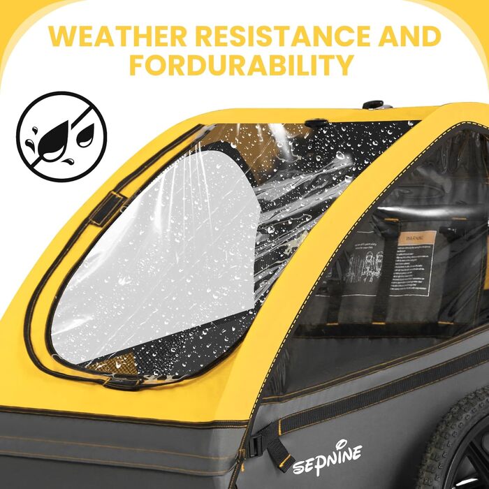 Причеп для велосипеда Sepnine для 2 дітей, від 12 місяців, швидко кріпиться, складаний, з 5-точковим ременем та кишеньками для зберігання, BT609-Жовтий