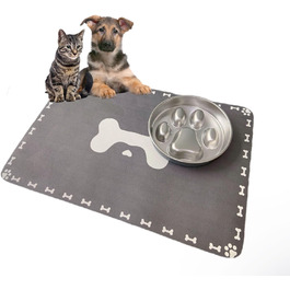 Килимок для годування собак і котів, 60 x 40 см, вбираючий, неслизький, великий, для мисок, легко миється, швидко сохне, темно-сірий