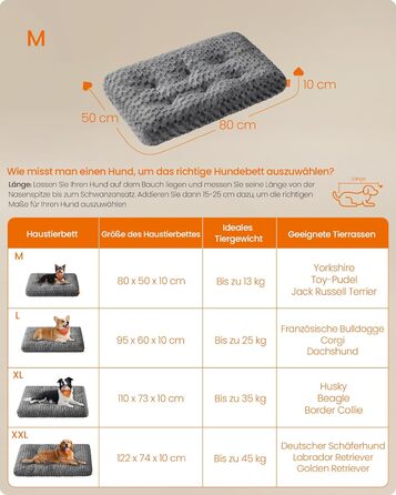 Ліжко для собак Feandrea XL, м'яке, плюшеве, 110 x 73 см, для великих собак, сірий, знімний чохол, антиковзаюче покриття