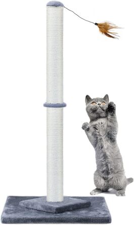 Котячий дряпак HUTPET 86,4 см, подвійна основа, посилений, сірий, з сизалем і іграшкою-пружинкою для домашніх котів