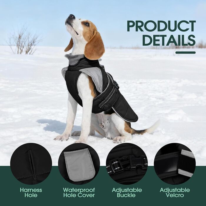 Водонепроникний та вітронепроникний зимовий одяг для собак середніх порід Kuoser, тепла куртка для собак з еластичним коміром, світловідбиваючий зимовий одяг для собак, чорна зимова куртка M