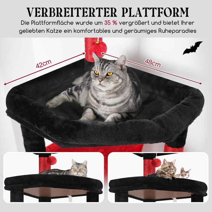 Комплекс для котів Globlazer Kratzbaum 165 см для великих котів: будиночок, платформа 48x42 см, гойдалка-гамак, стійки для дряпання (Gotisch)
