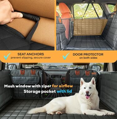 Захисний чохол на сидіння для собак APetsPlanet, жорстка основа, водонепроникний, з кишенею, для авто, позашляховиків, сімейних авто, чорна шкіра, з накладками на двері