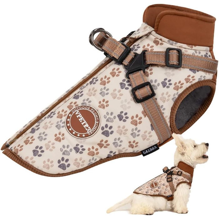 Тепла водонепроникна жилетка для собак з шлейкою, зимова, плюшева, м'яка, коричнева, розмір L