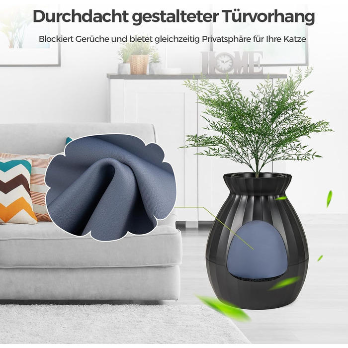 Електричний лоток для котів FANTASK, 50x50x59 см, з системою видалення запаху, стилізований під квітковий горщик з штучною рослиною та камінням, чорний котячий туалет