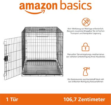 Клітка для собак Amazon Basics складана металева з піддоном, чорна, 107 x 71 x 76 см