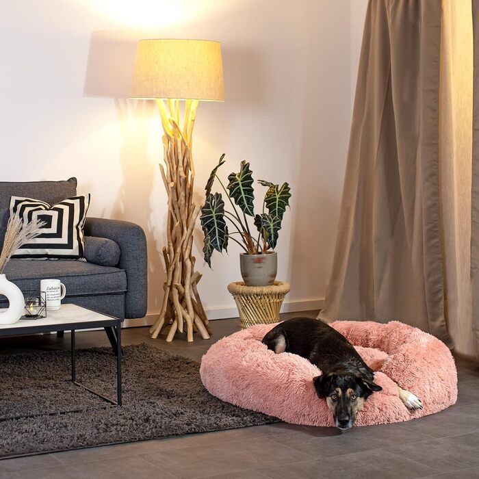 Кругле ліжко для собак та котів Lionto, Ø 60 см, рожеве. М'яке ліжко з плюшу з додатковою товстою наповнювачем, 100x100x24 см