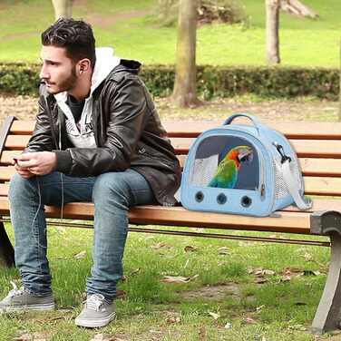 Переносна сумка-переноска для птахів Vogeltransport - Легка, дихаюча сумка для папуг, хом'яків та інших дрібних тварин (Світло-блакитний)