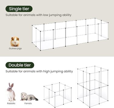 Кігульник для кроликів та інших дрібних тварин EUGAD, 16 прозорих панелей, 50x72 см, розширюваний, для кроликів, морських свинок, хом'яків, їжаків, 302x102x72 см (16 шт.)