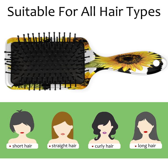 Щітка для волосся з акварельним малюнком собак, нейлонові щетинки для густого, кучерявого, тонкого, довгого, короткого, мокрого або сухого волосся, надає блиск та безпечна для волосся (квітковий малюнок соняшників)