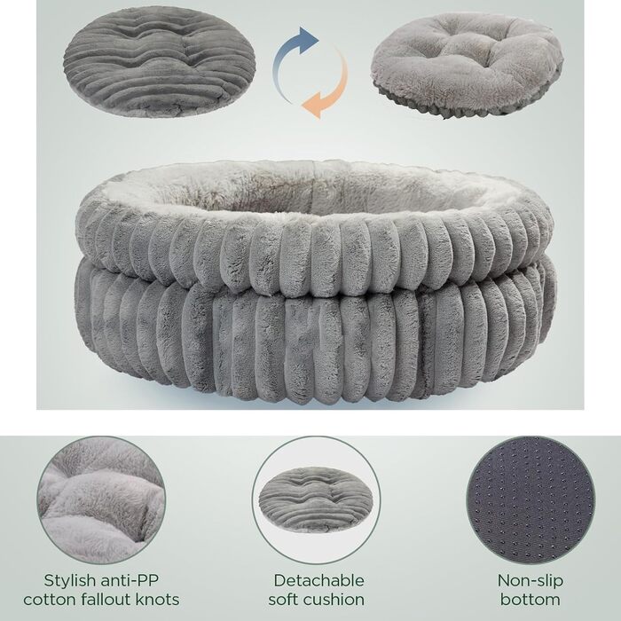 Туннель для котів KunpengZen, фетровий донат з шурхотом, котяча печера, іграшка-кошик для котів та дрібних тварин (до 4 кг), 60 см, сірий