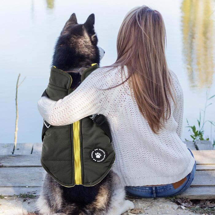 Зимовий теплий жилет для собак з пов'язкою, для маленьких, середніх та великих собак, зелений S