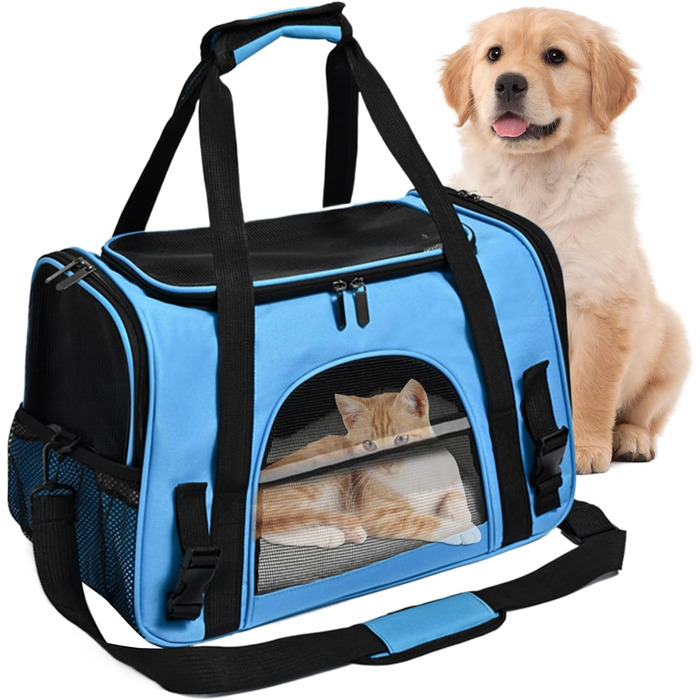 Трансформер для котів та собак – сумка-переноска на плечі | Компактна переноска для тварин, легка, міцна, зручна, з вентиляцією, для прогулянок, для цуценят, практична (Блакитна)