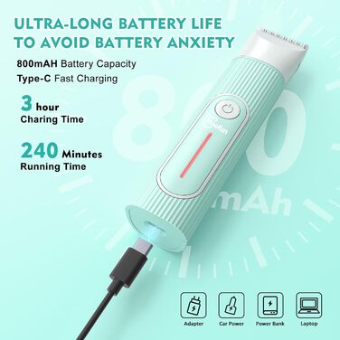 Професійна машинка для стрижки собак та котів Hoofun 4-в-1, IPX7, бездротова, з 4 насадками, для собак, котів, кроликів (біла/блакитна)