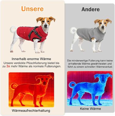 Зимовий теплий куртка для собак великих порід, червоний, бавовна, водонепроникний, з підкладкою, світловідбиваючий, з отвором для шлейки