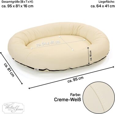 Wallace & Jones | Преміум лежанка для собак Болтон, 63x50 см, штучна шкіра, для маленьких собак, з блискавкою, що ховається, пральна, неслизька, (95 x 81 см, кремово-білий)