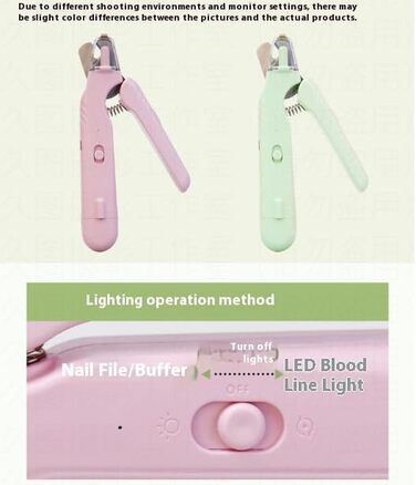 Ножиці для собак та котів з підсвічуванням, безпечні, з вбудованим точилом (рожеві)