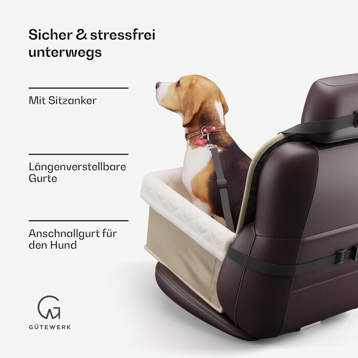 Автокрісло для собак Gütewerk: середні та малі породи, з безпечною лінією, стабільне та складне