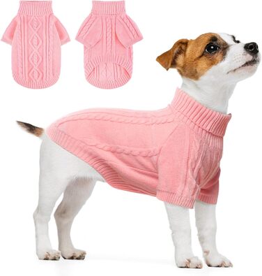 BEAUTYZOO Пуловер для собак з в'язаного джгута – водолазка, класичний, м'який, для весни та осені, зими, для холодної погоди, одяг для маленьких та середніх собак, цуценят, дівчаток, S/M (Спина: 36 см, Груди: 46 см, Шия: 28 см) (S (Спина: 30.5 см, Груди: 