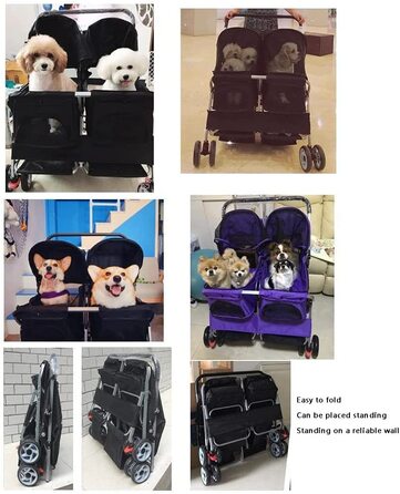 Дитяча коляска для кота та собаки 2в1, чорна з дощем, легко складається