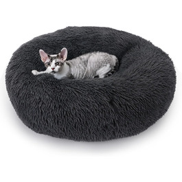 ALLSOPETS Заспокійливе ліжко для собак маленьких та середніх порід, миється, кругла плюшева лежанка для котів та собак з неслизьким дном (Темно-сірий, 60см)