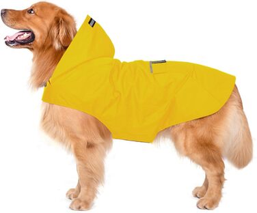 Жовтий дощовик для собак середніх та великих порід Zellar Hunderegenmantel 4XL, водонепроникний, з капюшоном та світловідбиваючими смугами