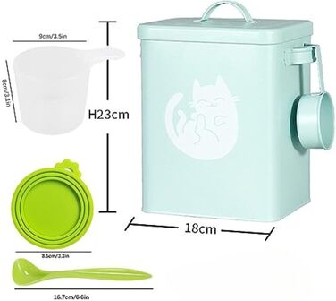Контейнер для котячого корму JYCRA, портативний, з ложкою, зелений
