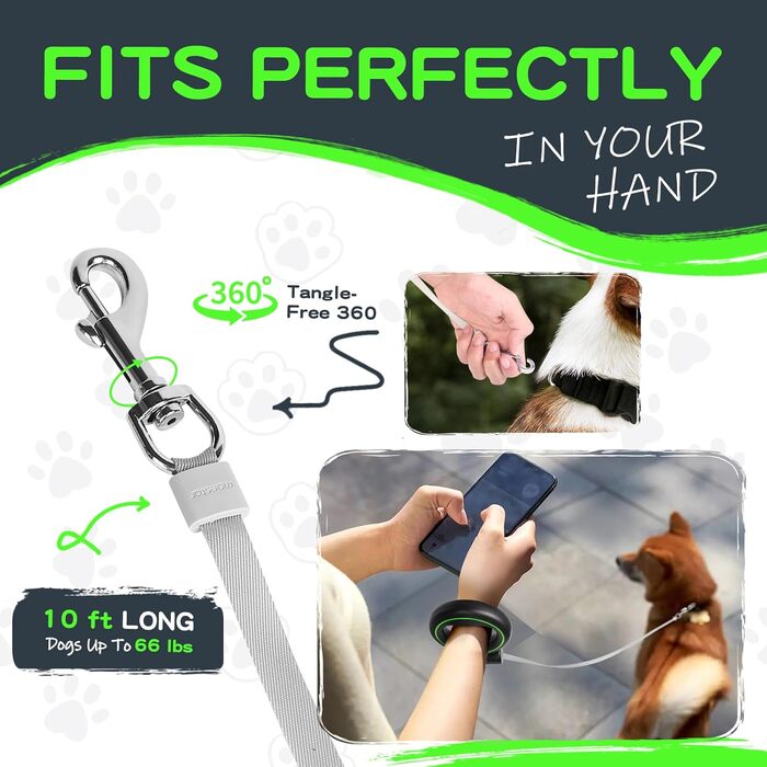 Moestar Висувна повід для собак з контейнером для відходів, рулетка, для маленьких та середніх собак (чорний/зелений)