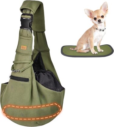 Сумка-переноска для собак CUBY, регульована, двостороння, для маленьких та середніх порід, з безпечним ременем, кишенею на блискавці, знімною підстилкою та підкладкою на плече, зелена, оновлена