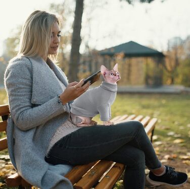 Idepet светр для котів сфінксів, бавовна, дихаючий ролл-шейк, одяг для безшерстих котів і маленьких собак, піжама-комбінезон, розмір M