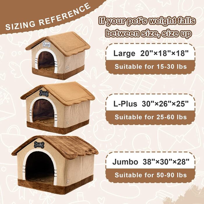 Будиночок для собак Jiupety Indoor з каркасом, затишне ліжко з дахом для великих собак (27-45 кг), розмір 3XL 97x76x71 см, коричневий