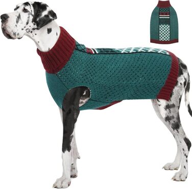 Пуловер для собак Katzinst з коміром-стійкою, зелений, 3XL - 5XL. Теплий та легкий безрукавний пуловер для великих собак з отвором для повідка.